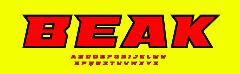 Naklejka premium Bold angular sport font, comic racing alphabet, sharp display letters, dynamic logo typography, powerful headline style, gaming poster branding, vector type design