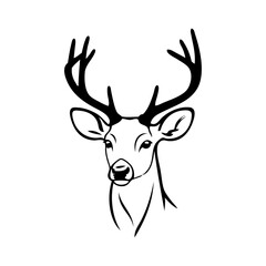 Logotipo fauna del bosque. Dibujo sencillo con líneas de la cabeza de un ciervo © teracreonte