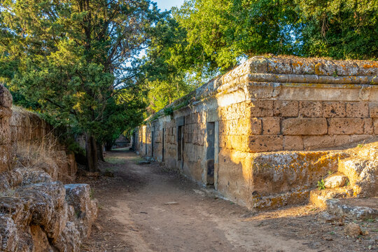 Ancient Etruscan tombs at the Necropolis of Cerveteri in Lazio Italy