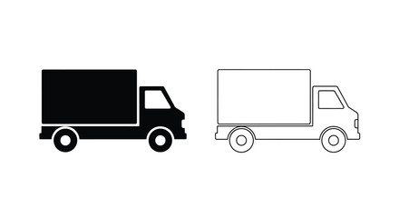Fototapeta premium Two depictions of a delivery van one solid and one outlined silhouette