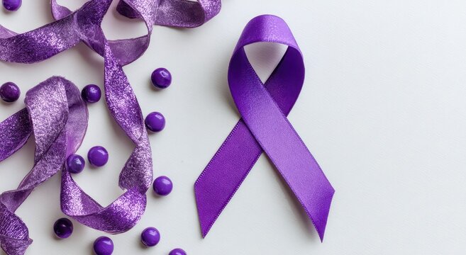 Purple Ribbon Awareness - Symbol of Hope, Support, and Solidarity on White Background.