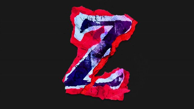 A drag and drop vibrant and brightly coloured typographic letter with alpha, in a torn creased up paper and card punk style that folds out in to place with worn aged effects and paper tears.
