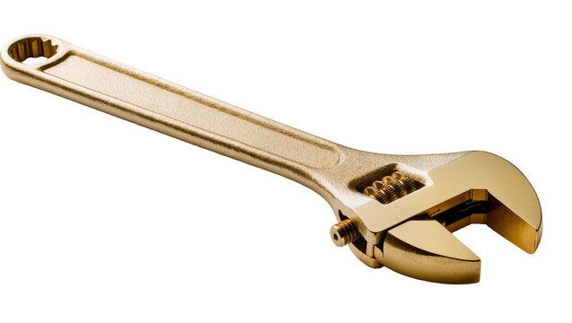 Isolated golden adjustable wrench, versatile hand tool for construction, repair, and DIY projects