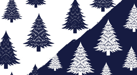 Obraz premium Christmas Tree Pattern: Dark Blue and White Festive Pine Trees on Diagonal Background