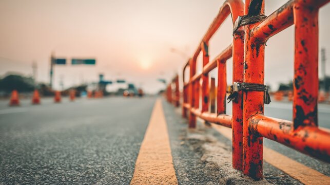 Orange Safety Barrier with Reflective Strips Preventing Access