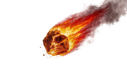 Isolated burning asteroid or meteor fireball streaking through space with fiery tail and smoke trail © Sindre