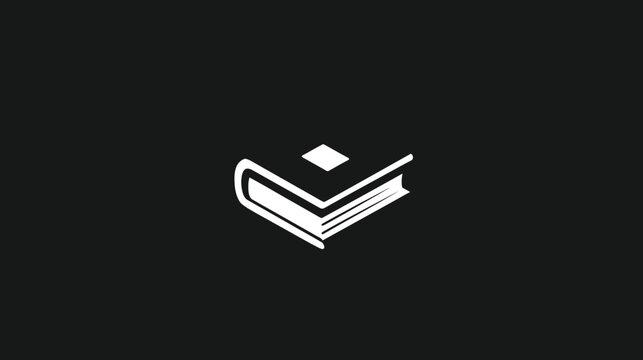Minimalist white book icon on black background, symbolizing education, knowledge, and learning. Simple vector graphic design element.