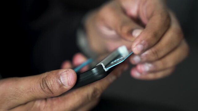 Fintech Security And Mobile Payment Person Inserting Bank Card Into Card Reader For Secure transaction