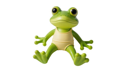 Fototapeta premium Isolated charming green frog figurine wearing a yellow swimsuit sitting playfully