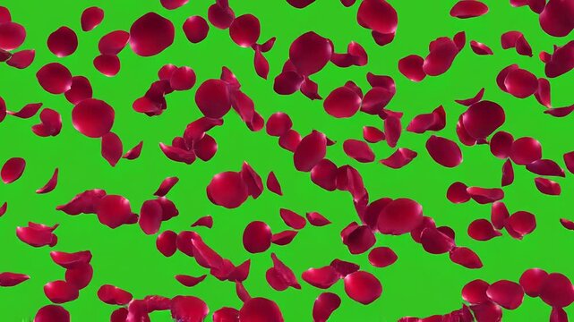 Rose Petals Falling Animation on Green Screen Background