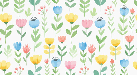 Fototapeta premium Hand illustrated meadow flowers seamless background