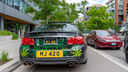 Obraz premium Modern car with license plate with registration number MJ 420