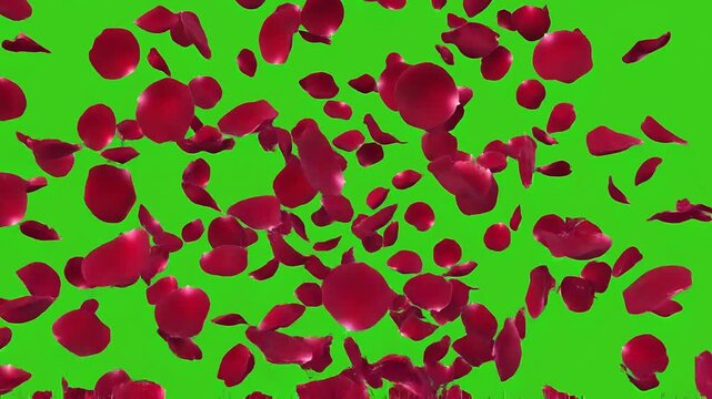 Rose Petals Falling Animation on Green Screen Background