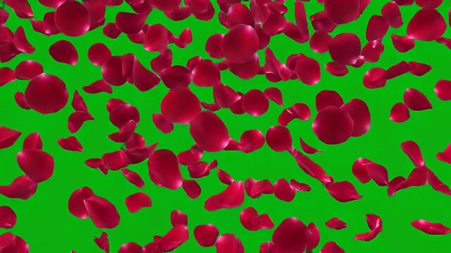 Rose Petals Falling Animation on Green Screen Background
