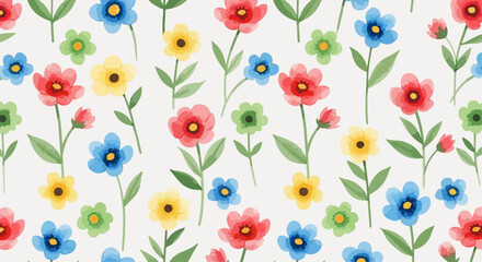 Fototapeta premium Bright multicolored flower pattern with small blossoms evenly distributed forming a lively and playful seamless textile design
