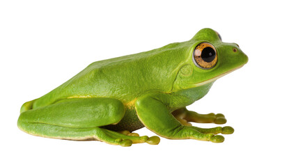 Obraz premium Isolated vibrant green tree frog with large eyes, a captivating amphibian portrait