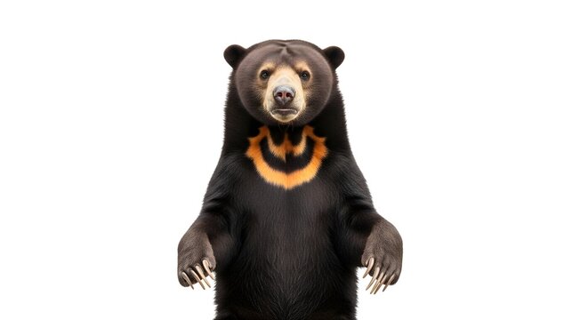 Sun Bear standing on hind legs, a fascinating creature of the jungle, captured in a studio portrait