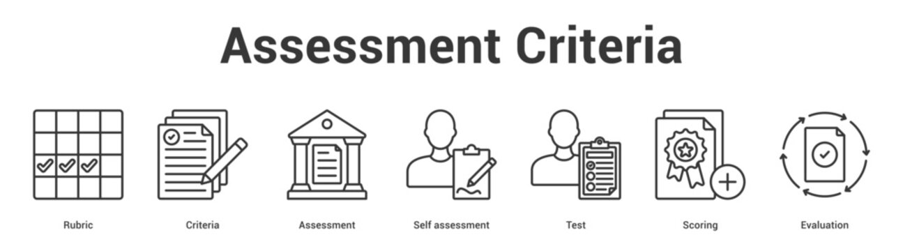 Assessment Criteria web banner icon set vector illustration concept for business with icon of Rubric, Criteria, Assessment, Self assessment, Te.