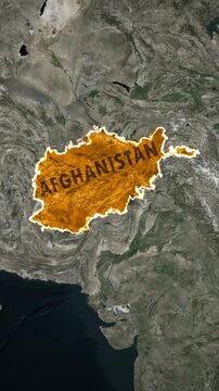 Afghanistan 3D Satellite Animation Map with Glowing Outline &ndash; Aerial Geographic Animation Map of Afghanistan