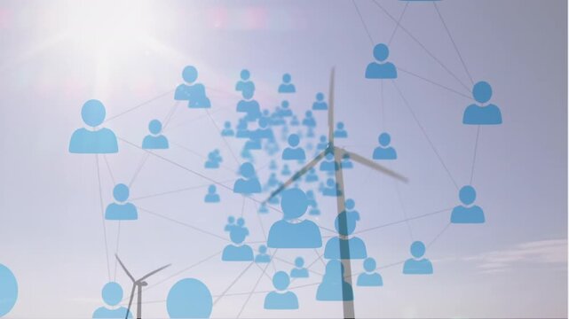 Animation of network of connections with icons over male caucasian architect
