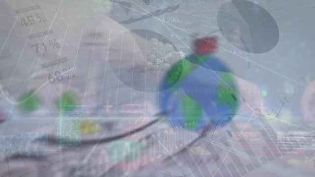Animation of graphs, drawings and financial data over hands of people playing poker