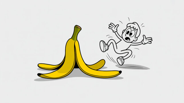Cartoon person slipping on three yellow bananas comical accident humorous mishap slipstick situation