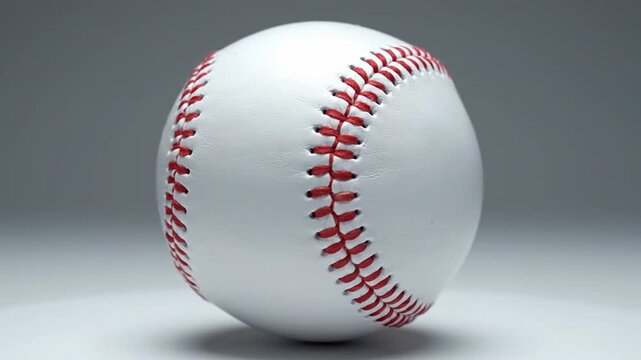 White leather baseball rotating on a white background, symbolizing the American pastime, professional sports, training, competition, and team spirit. Perfect for themes of championship, game, and...