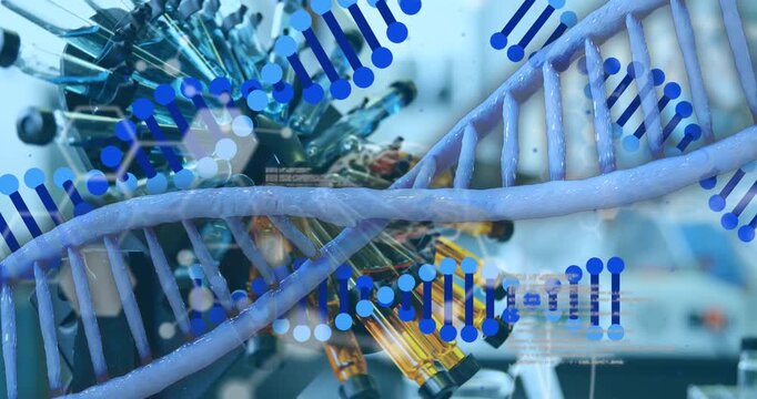 Animation of dna strands over vials with liquid