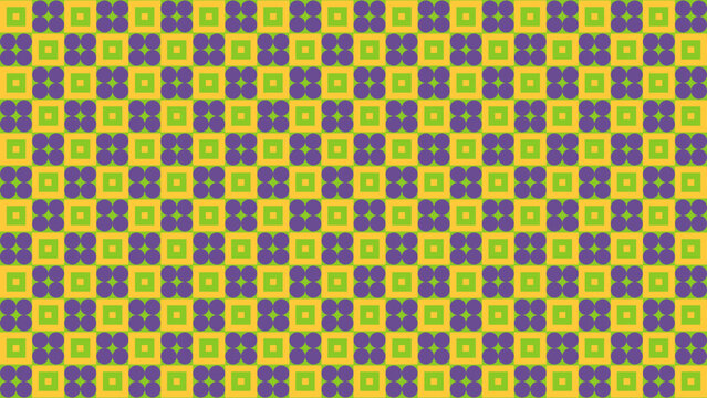 Seamless Floral and Geometric Pattern in Green Purple and Yellow vector illustration