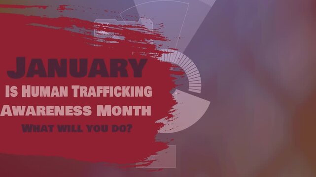 Animation of human trafficking awareness and radar on violet background
