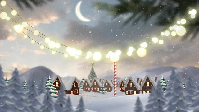 Animation of snow falling over winter scenery