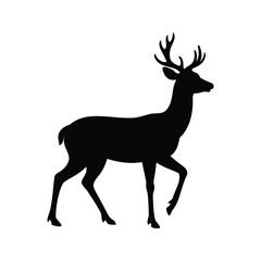 Fototapeta premium Elegant deer silhouette vector illustration showcasing a majestic animal in mid-stride, deer turning head sideways silhouette vector illustration