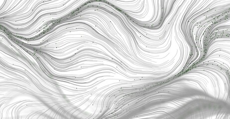 Obraz premium Abstract artwork featuring flowing lines and green particles, creating a sense of movement and depth. Ideal for backgrou