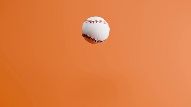 Baseball Ball Bouncing Seamless Loop on Orange Background, 3D Animation
