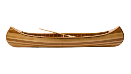Fototapeta premium Isolated beautiful wooden striped canoe with a single paddle for lake and river adventures