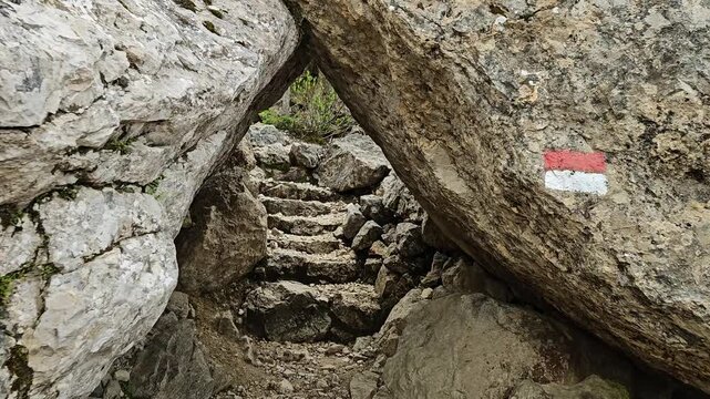 Passage through Labirinto del Latemar in Italian Dolomites.
