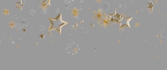 Elegant gold stars and snowflakes falling on a gray background, perfect for holiday greetings and c © vegefox.com