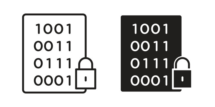 Binary Lock icon set. outlined and solid flat clipart versions.