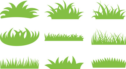 Obraz premium Green grass isolated icons set seamless vector nature lawn plants garden decoration eco growth spring fresh