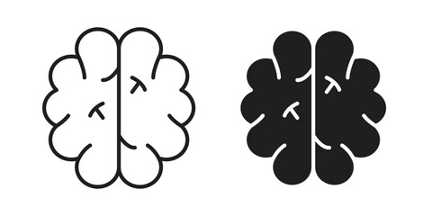 Brain icon set. outlined and solid flat clipart versions. © Warpiya