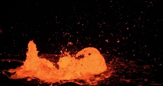 close-up lava splattered upwards volcanic cinematic footage background