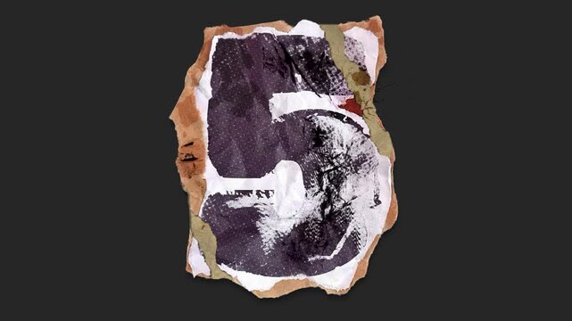 A drag and drop number character with alpha in a grunge torn creased up paper and card style that folds out in to place with worn aged effects and paper tears.
