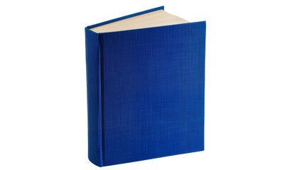 Isolated elegant blue textured hardcover book standing upright, pages slightly open © Radovan