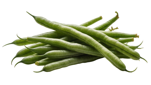 Isolated fresh green beans pile, healthy vegetable ingredient for delicious cooking.