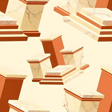 Rhythmic stack of marble pedestals and steps in a dynamic scattered architectural
