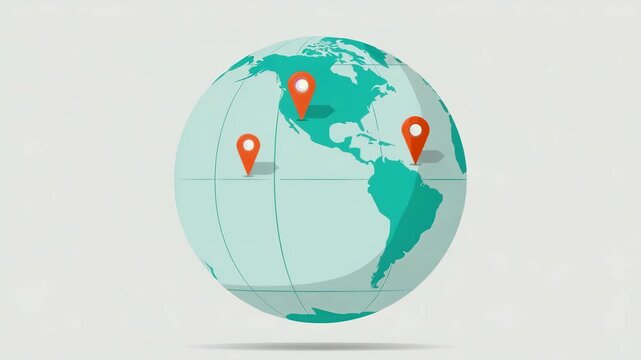 Globe with Location Pins Showing Worldwide Navigation, Travel and Global Delivery Network