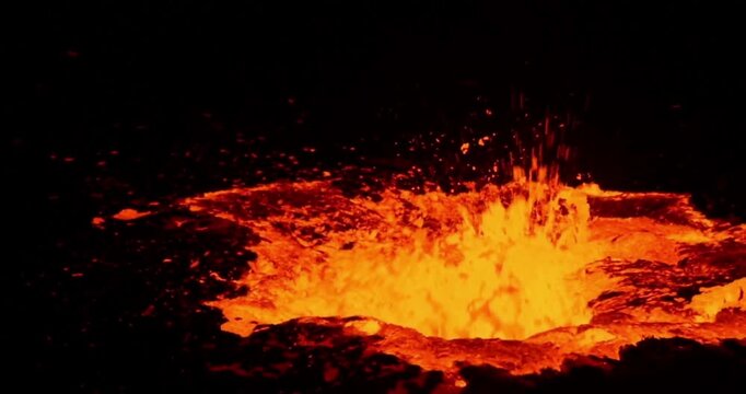 close-up lava splattered upwards volcanic cinematic footage background