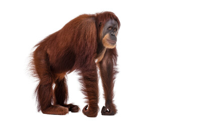 Isolated young orangutan primate standing with expressive face on a plain backdrop © Radovan