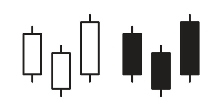 Chart candlestick icon set. outlined and solid flat clipart versions.