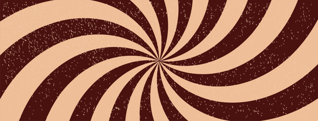 Spiral Candy Swirl Background, Ice Cream Chocolate Pattern. Graphic Twist Twirl Vector Bg. Psychedelic Retro Radial Sun Rays Poster. Funky Abstract Illustration.